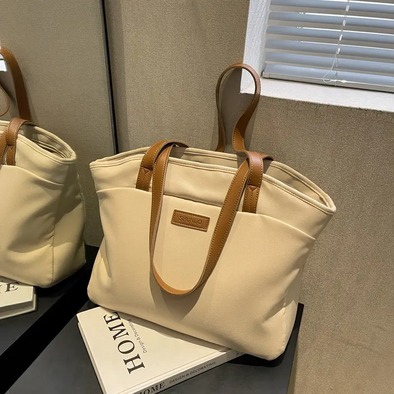 Women's Large Capacity Canvas Shoulder Bag Tan - Image 9