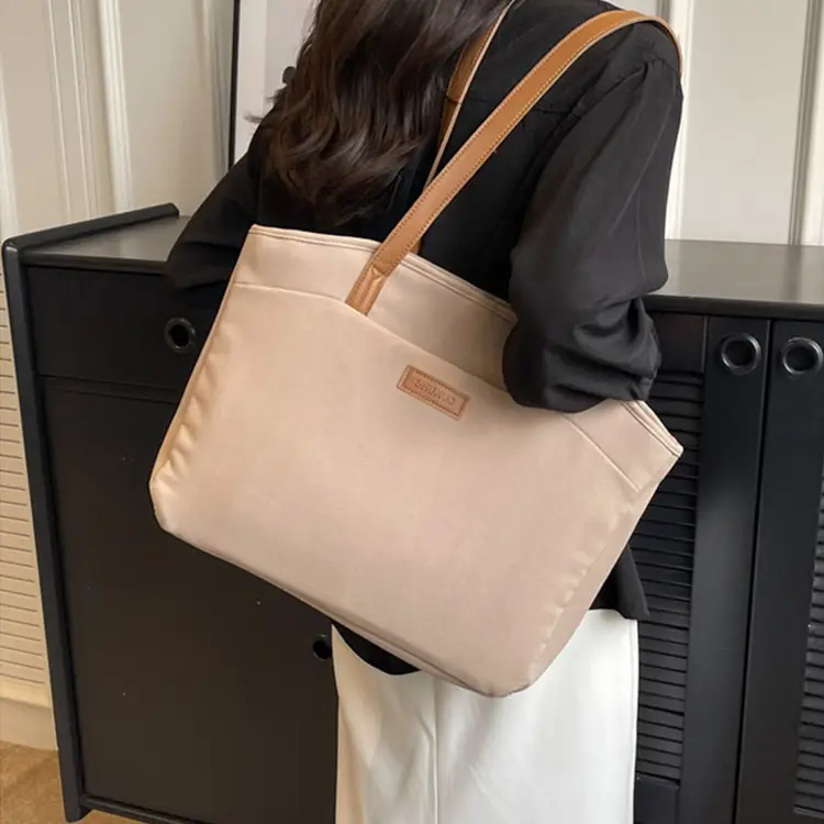 Women's Large Capacity Canvas Shoulder Bag Tan - Image 5