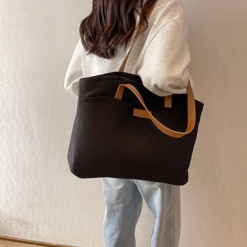 Women's Large Capacity Canvas Shoulder Bag Tan - Image 6