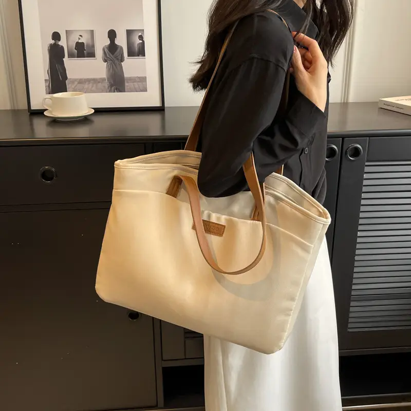 Women's Large Capacity Canvas Shoulder Bag Tan - Image 2