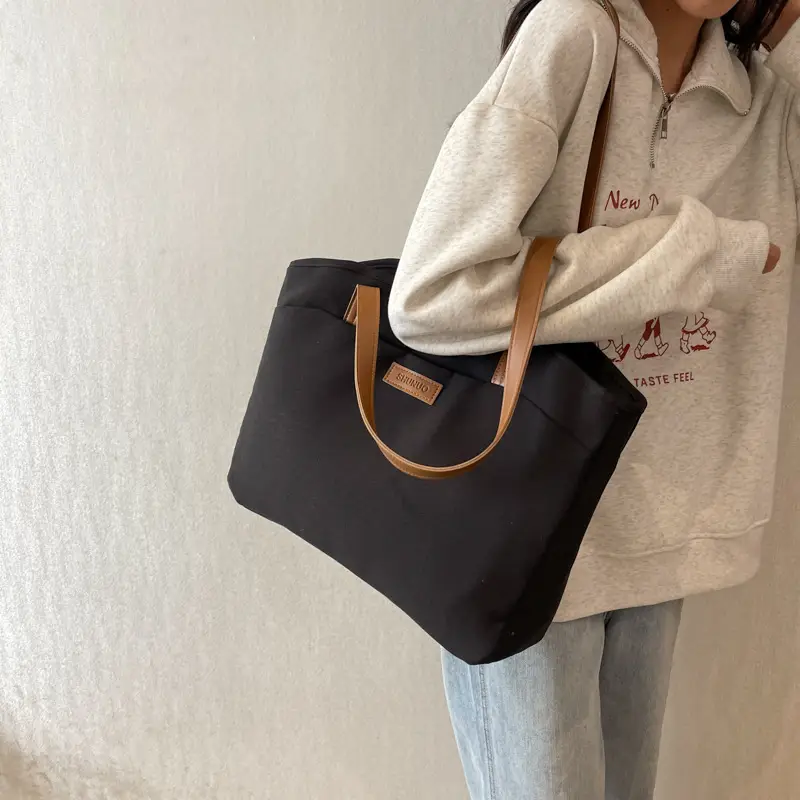 Women's Large Capacity Canvas Shoulder Bag Tan - Image 3