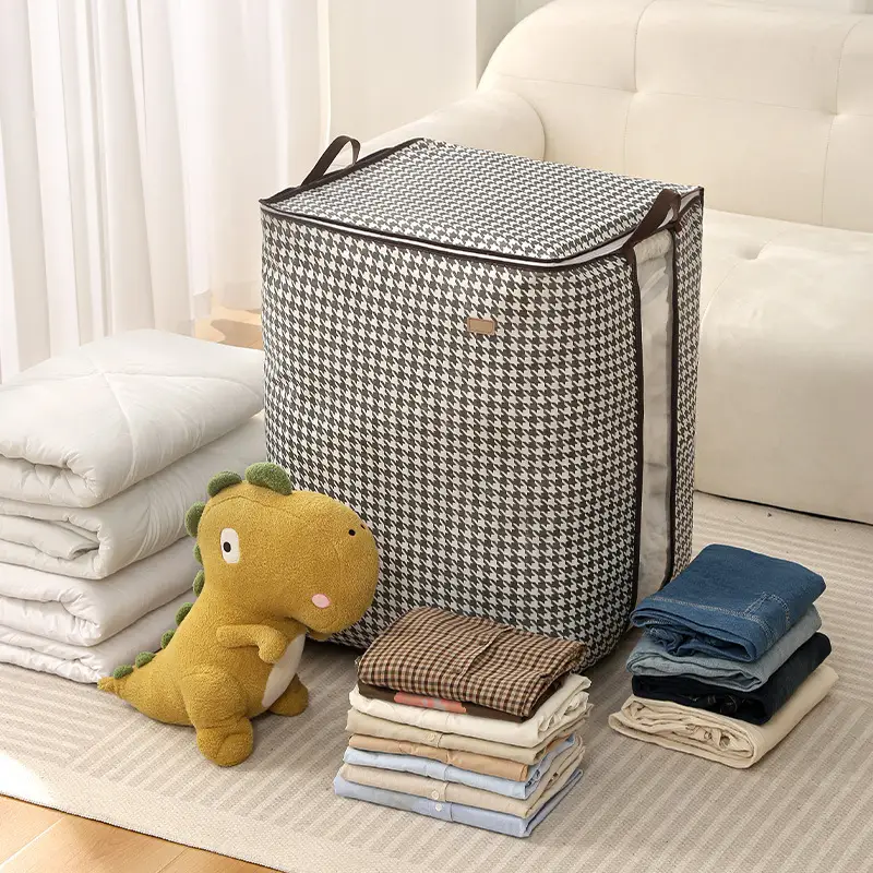 Houndstooth Quilt Storage Bag Large Capacity Portable Moving - Image 11