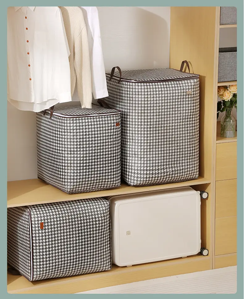 Houndstooth Quilt Storage Bag Large Capacity Portable Moving — feature 15
