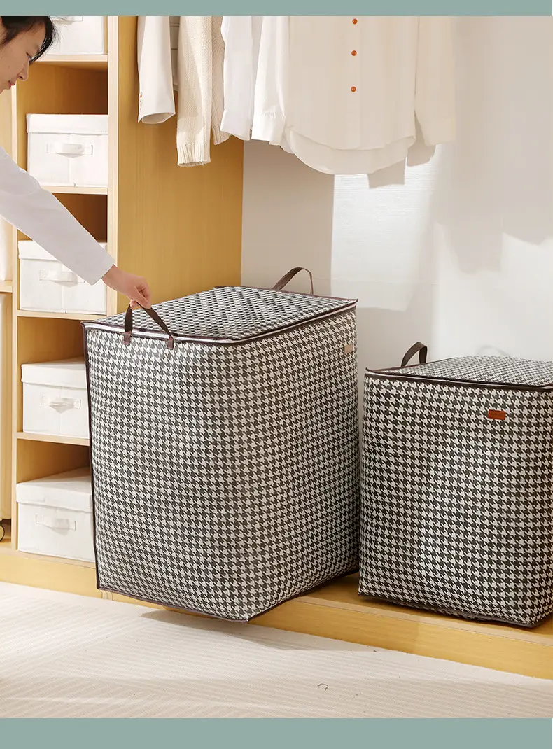 Houndstooth Quilt Storage Bag Large Capacity Portable Moving — feature 16