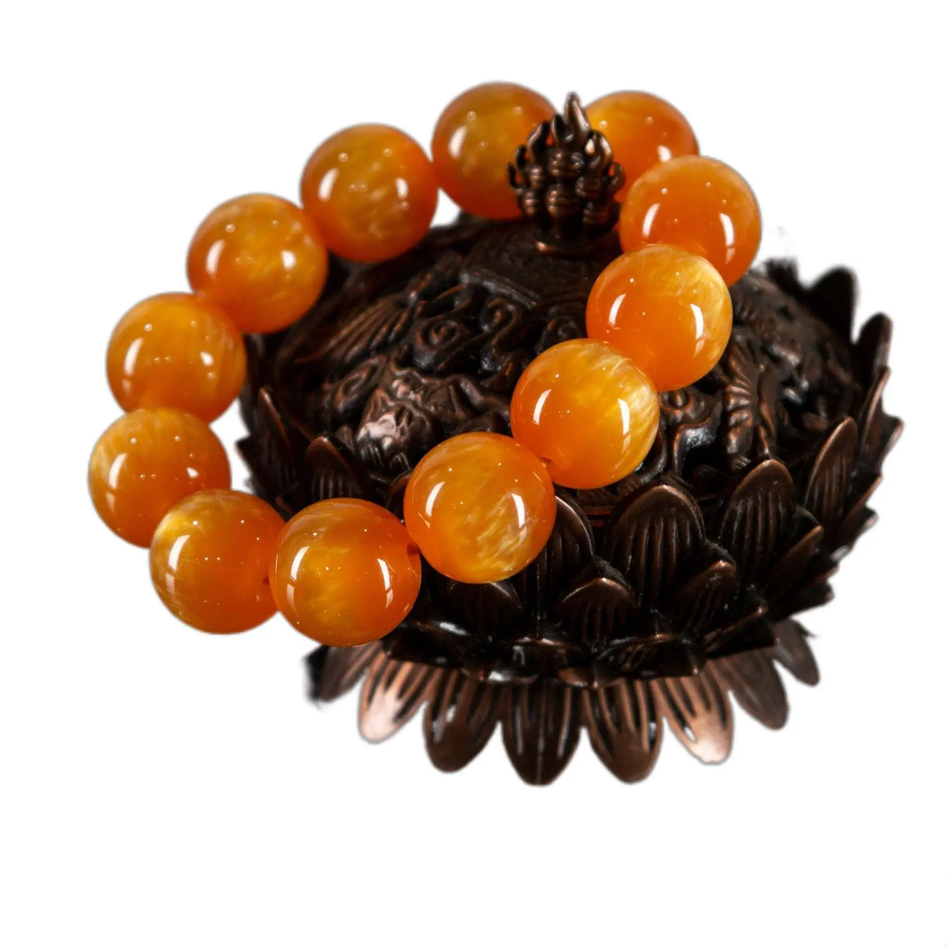 Imitation Pearlescent Amber Prayer Beads Bracelet - Image 9