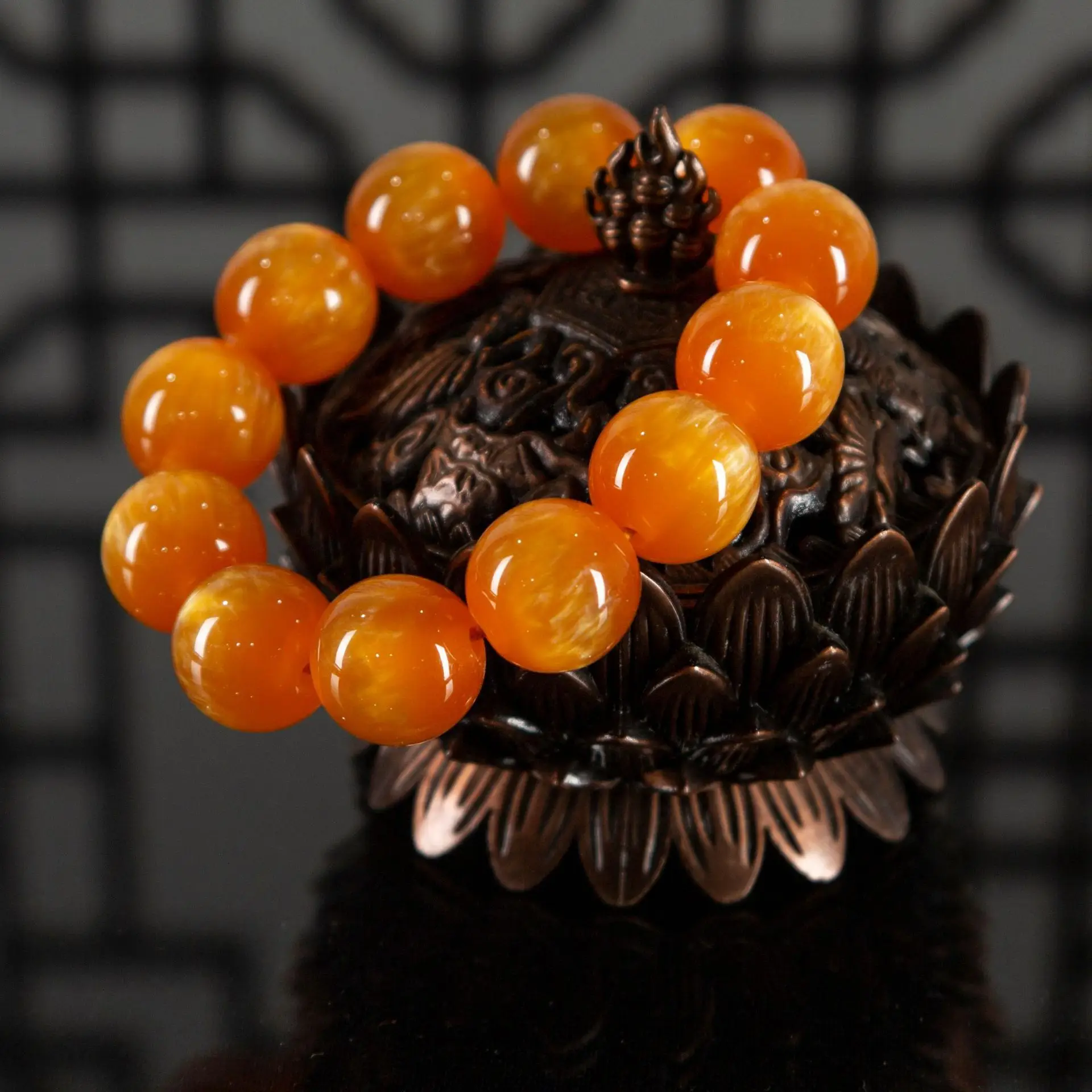 Imitation Pearlescent Amber Prayer Beads Bracelet - Image 4