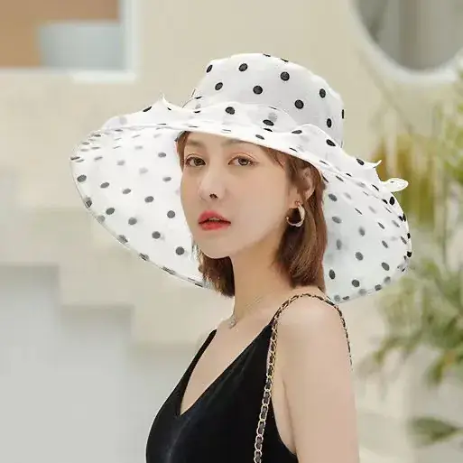 Women Sun Hat Polka Dot Net Gauze Summer - Image 2