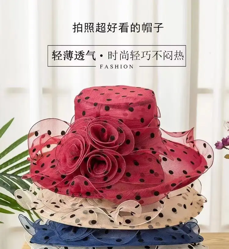 Women Sun Hat Polka Dot Net Gauze Summer — feature 1