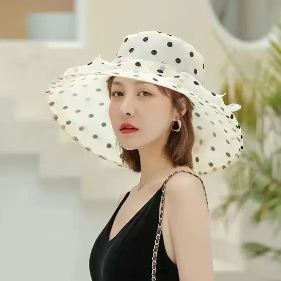 Women Sun Hat Polka Dot Net Gauze Summer — feature 16