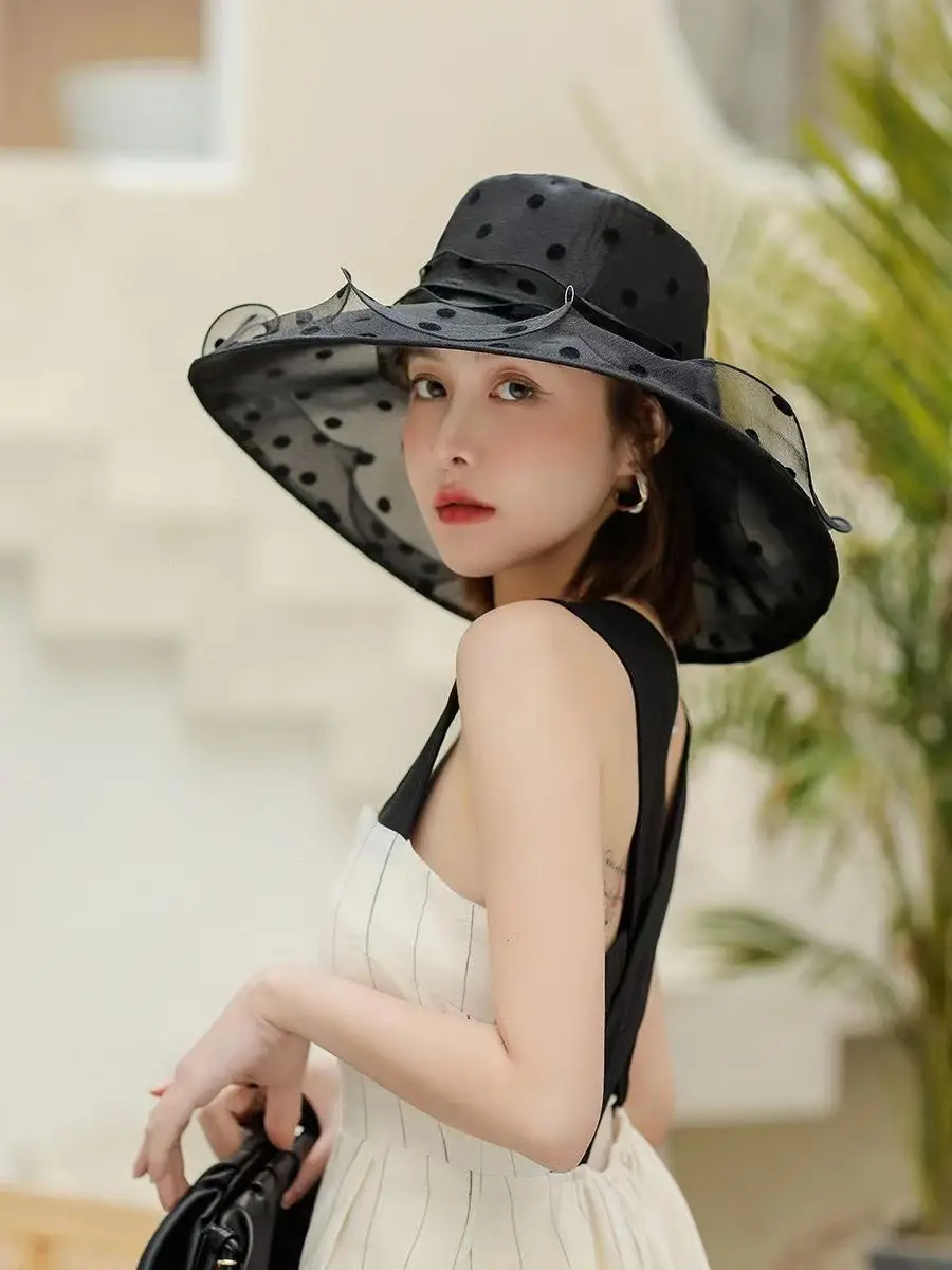 Women Sun Hat Polka Dot Net Gauze Summer — feature 3