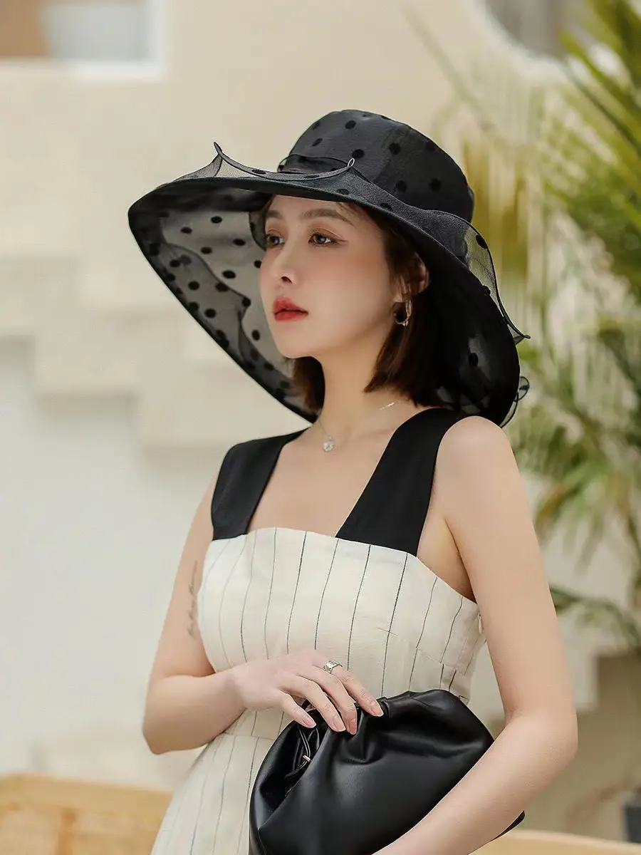 Women Sun Hat Polka Dot Net Gauze Summer — feature 5