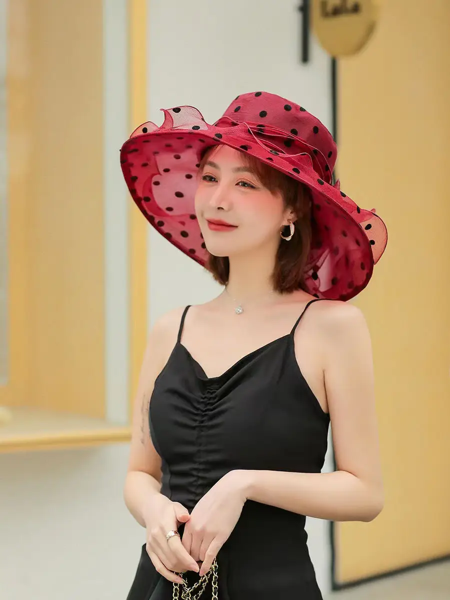 Women Sun Hat Polka Dot Net Gauze Summer — feature 7