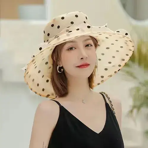 Women Sun Hat Polka Dot Net Gauze Summer - Image 4