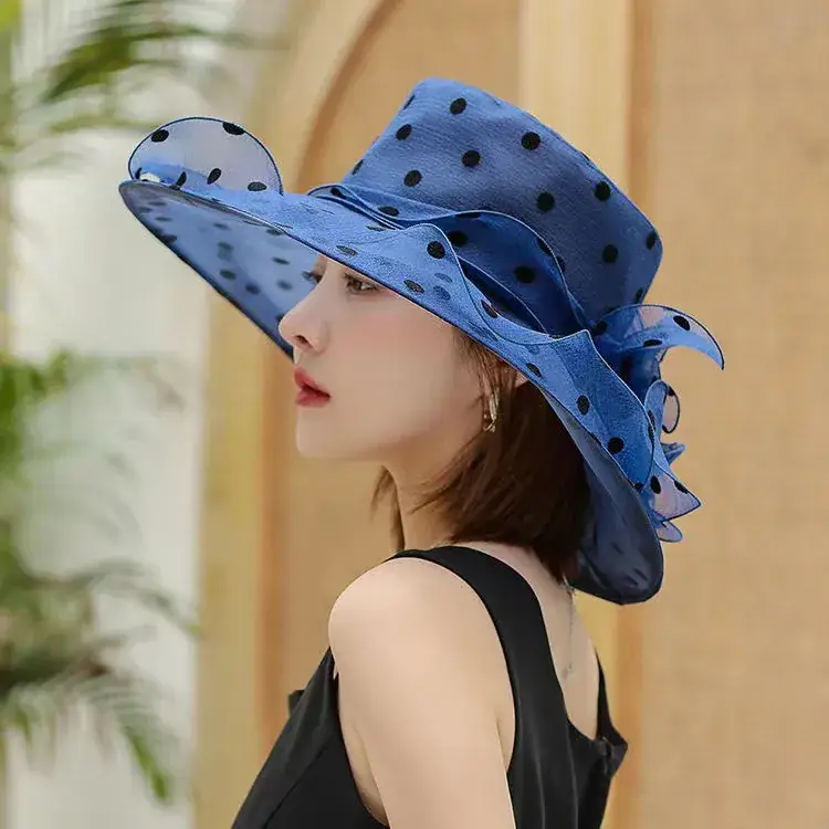 Women Sun Hat Polka Dot Net Gauze Summer - Image 6