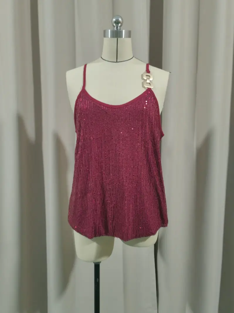 Maroon Sequin Camisole Top for Women Banquet Event — feature 17