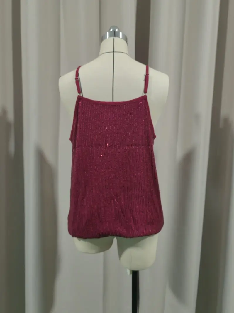 Maroon Sequin Camisole Top for Women Banquet Event — feature 18