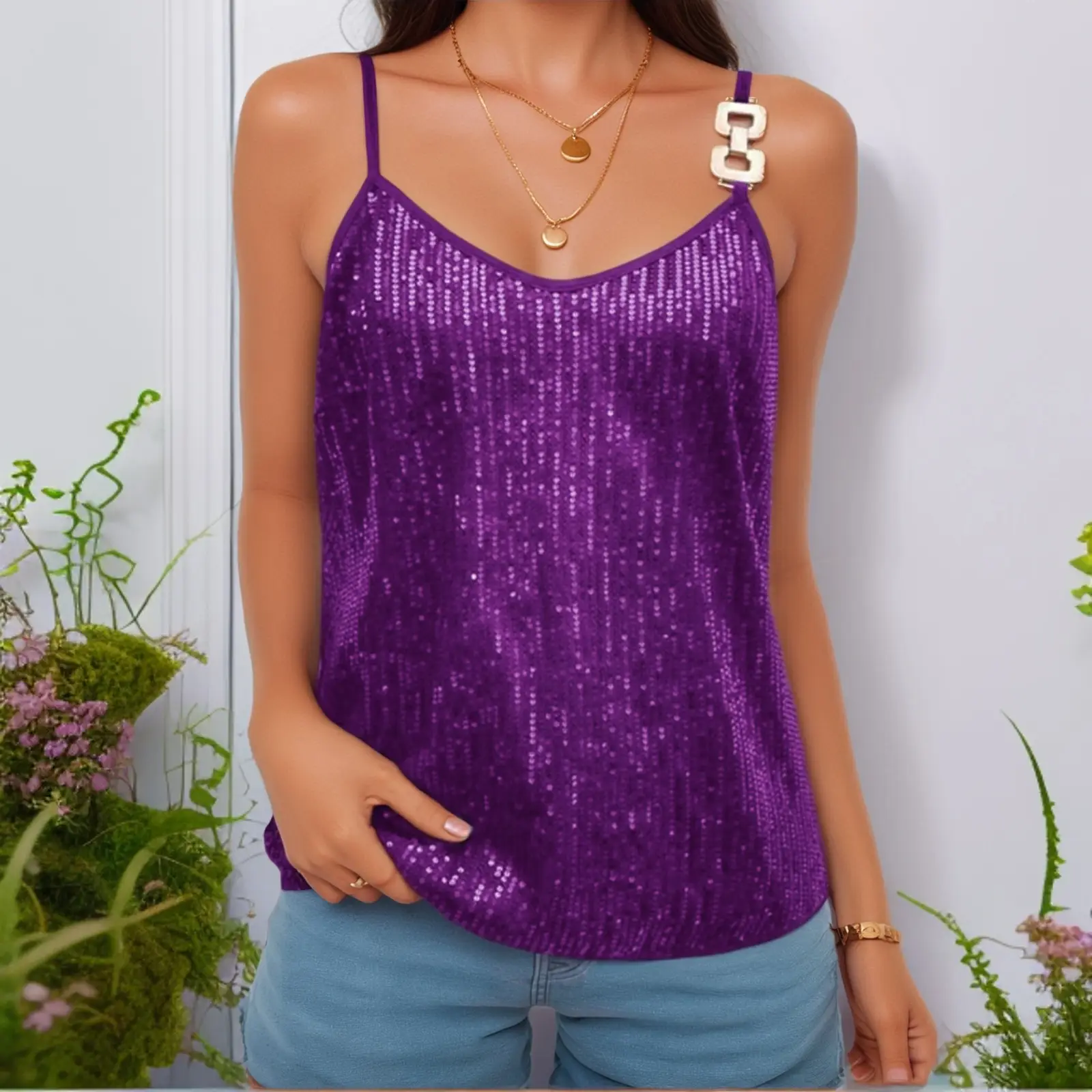 Maroon Sequin Camisole Top for Women Banquet Event — feature 25