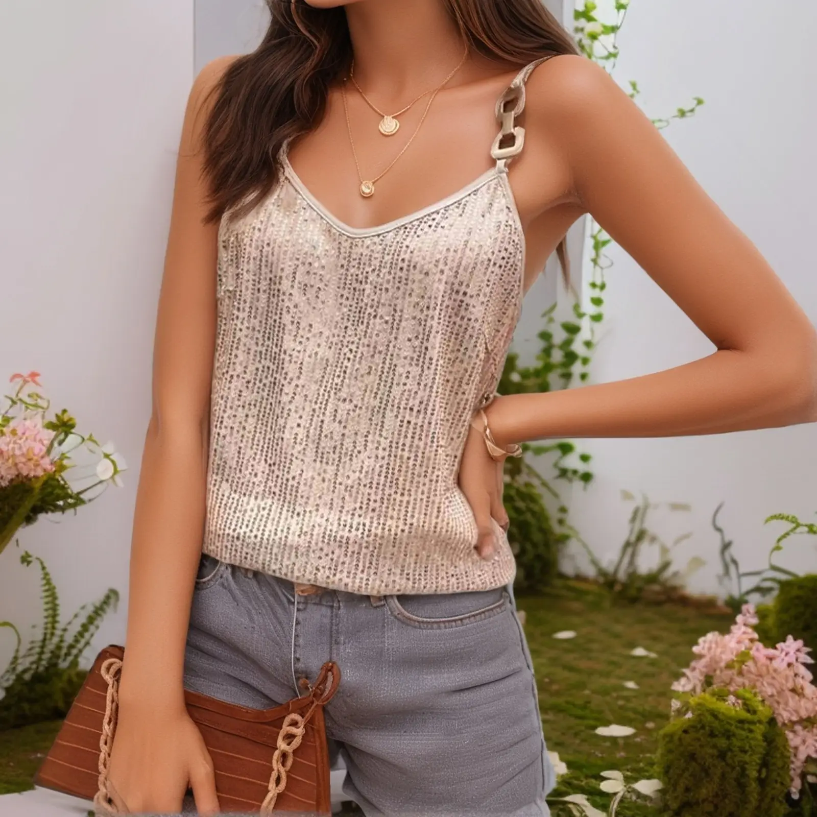Maroon Sequin Camisole Top for Women Banquet Event — feature 27