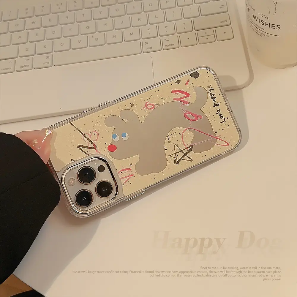 Fun Splash-Ink Dog iPhone 16 Case with Makeup Mirror - Image 2