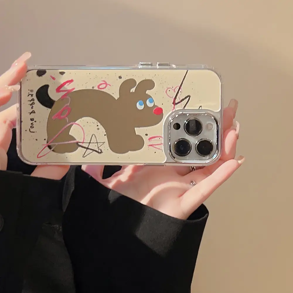 Fun Splash-Ink Dog iPhone 16 Case with Makeup Mirror - Image 3