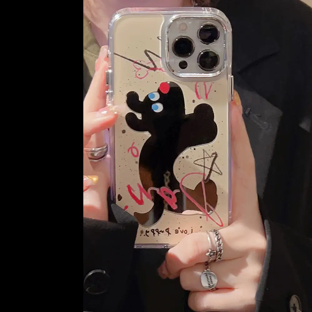 Fun Splash-Ink Dog iPhone 16 Case with Makeup Mirror - Image 4