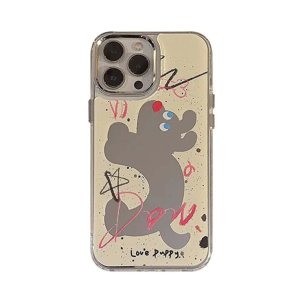 Fun Splash-Ink Dog iPhone 16 Case with Makeup Mirror - Image 5