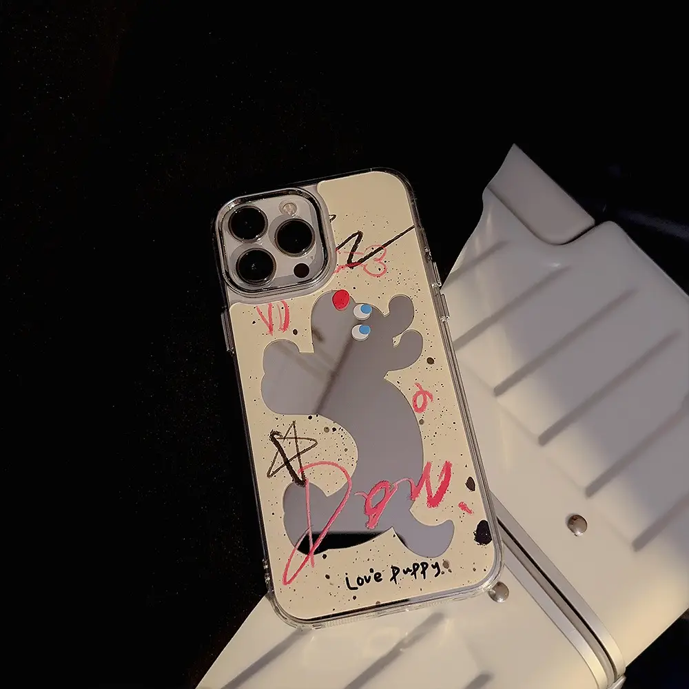 Fun Splash-Ink Dog iPhone 16 Case with Makeup Mirror — feature 10