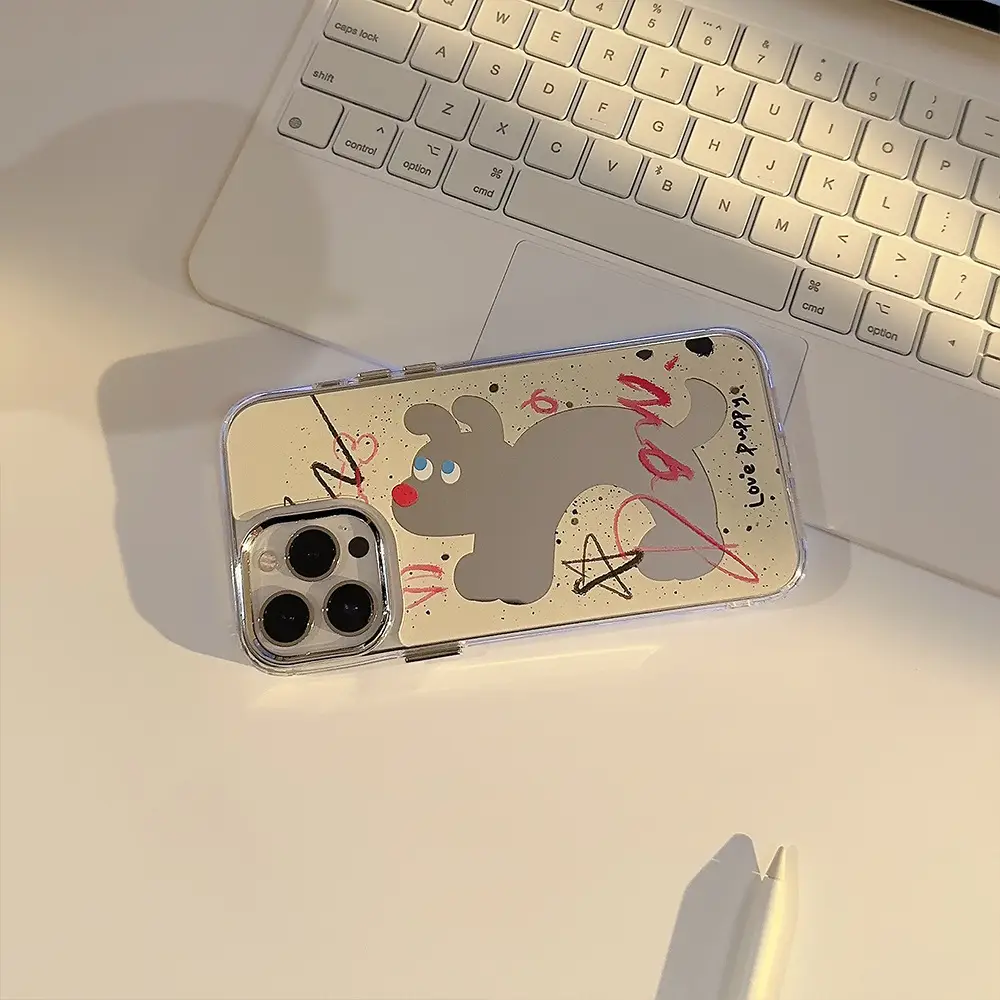 Fun Splash-Ink Dog iPhone 16 Case with Makeup Mirror — feature 11