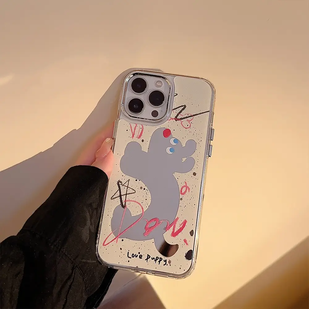 Fun Splash-Ink Dog iPhone 16 Case with Makeup Mirror — feature 14