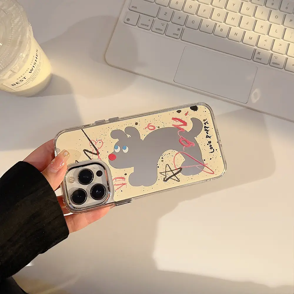 Fun Splash-Ink Dog iPhone 16 Case with Makeup Mirror — feature 15