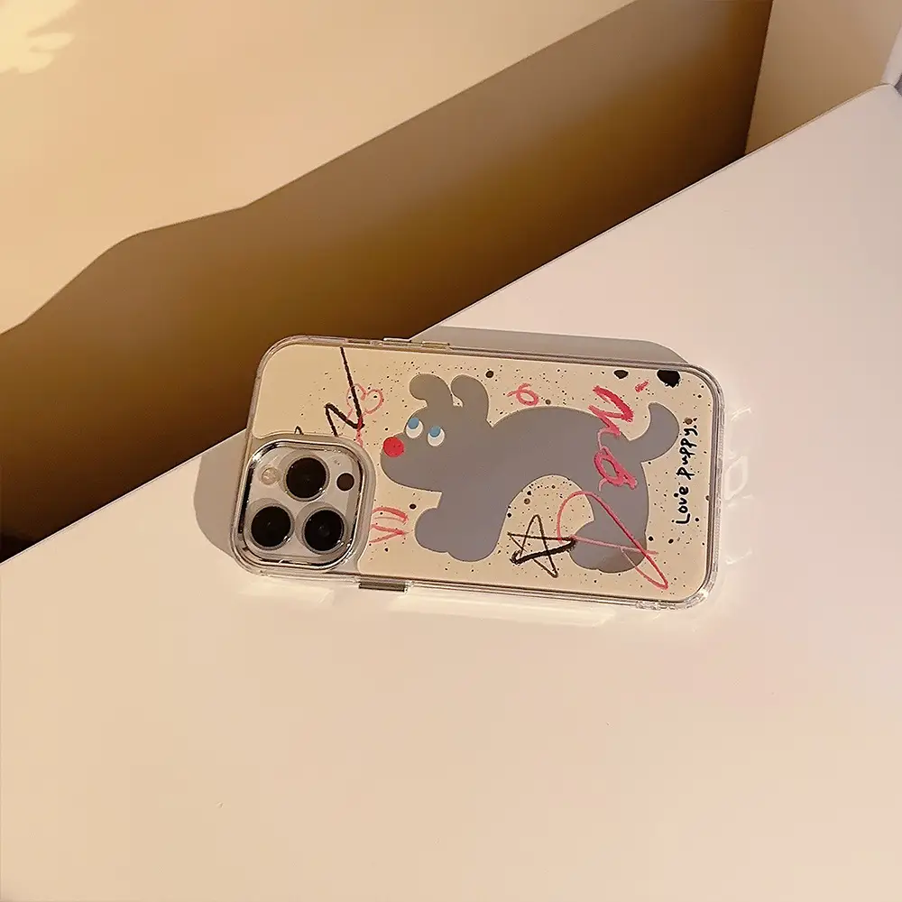Fun Splash-Ink Dog iPhone 16 Case with Makeup Mirror — feature 16