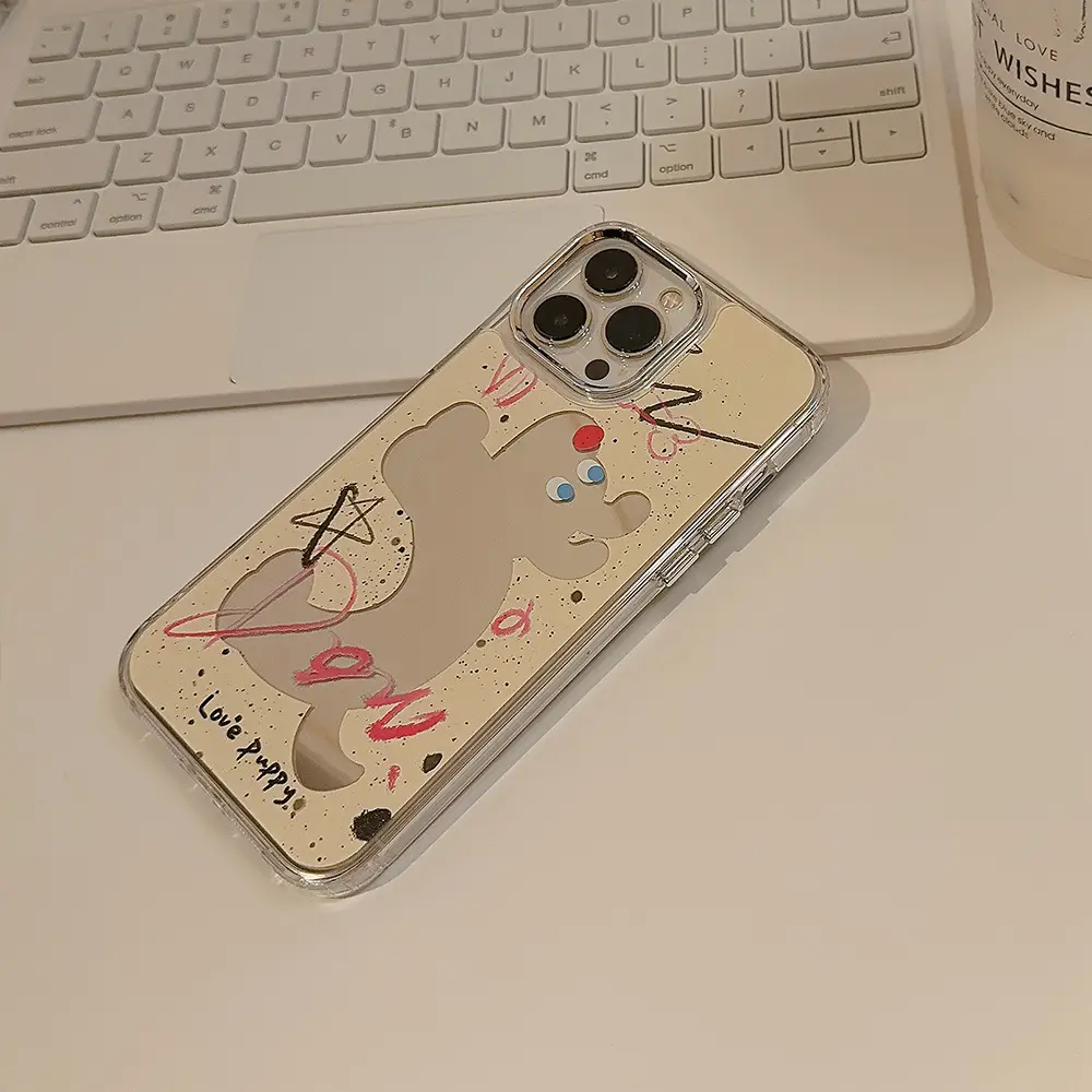 Fun Splash-Ink Dog iPhone 16 Case with Makeup Mirror — feature 8