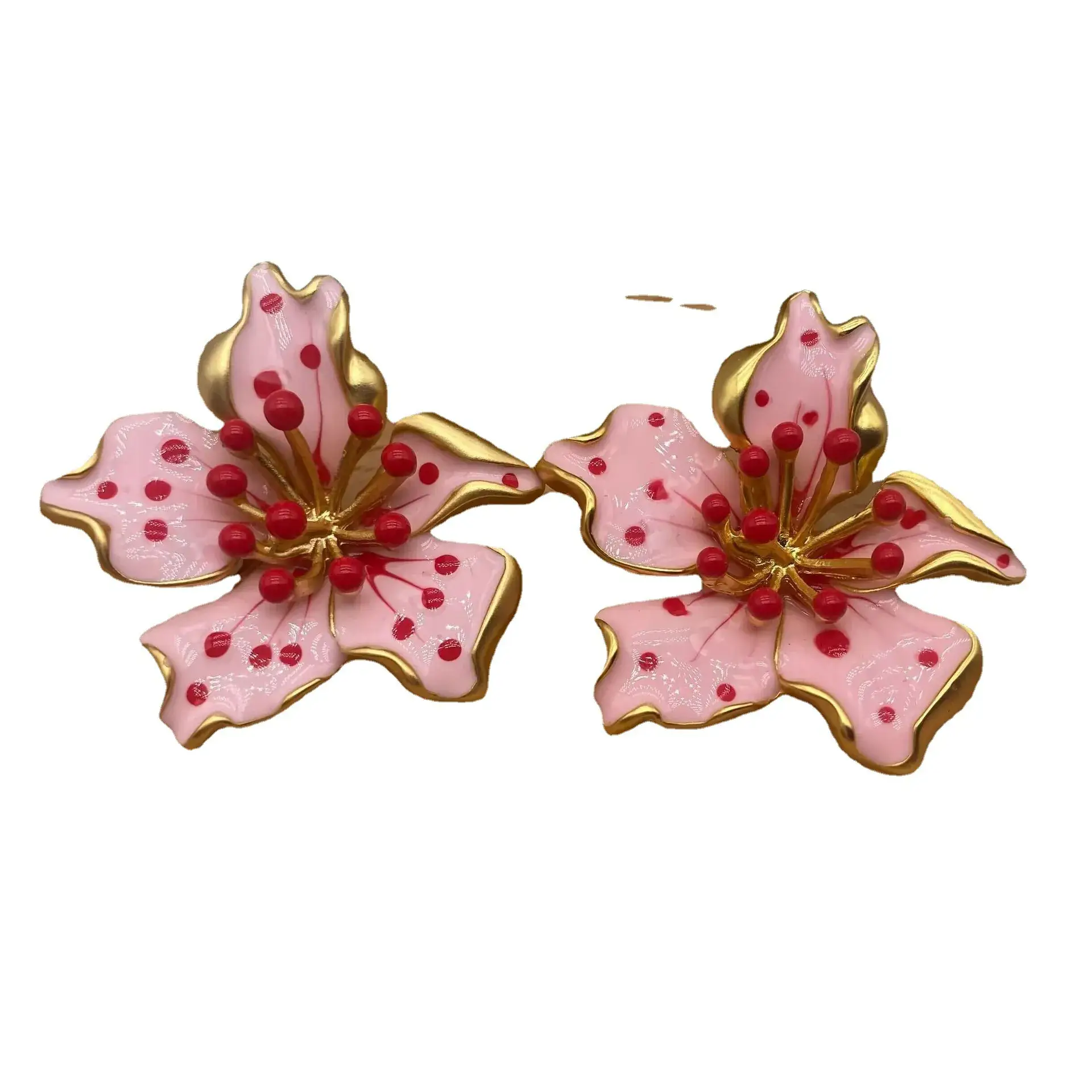 Retro Vintage Flower Earrings Rose Brushed Enamel Silver Needle Electroplated - Image 7