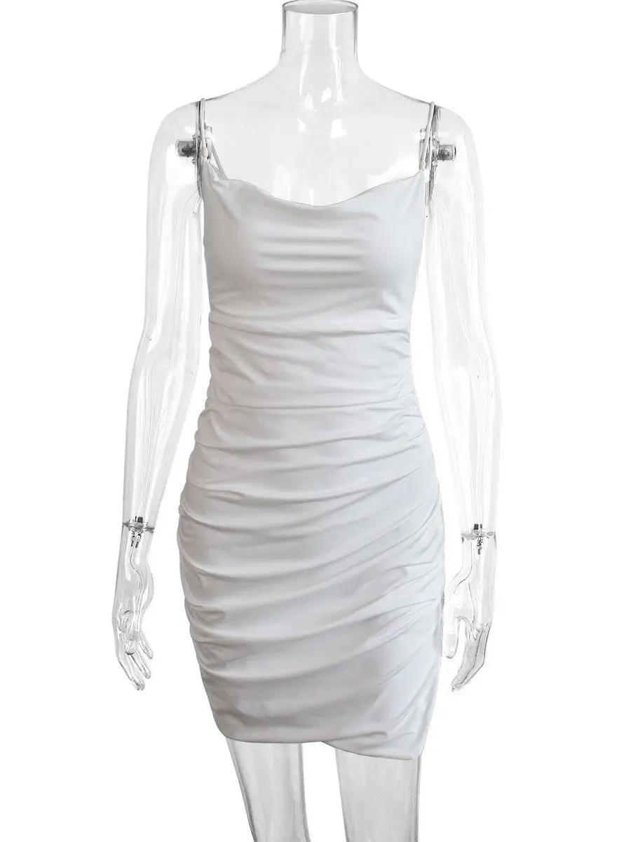 White Side Split Sling Dress for Women - Image 6