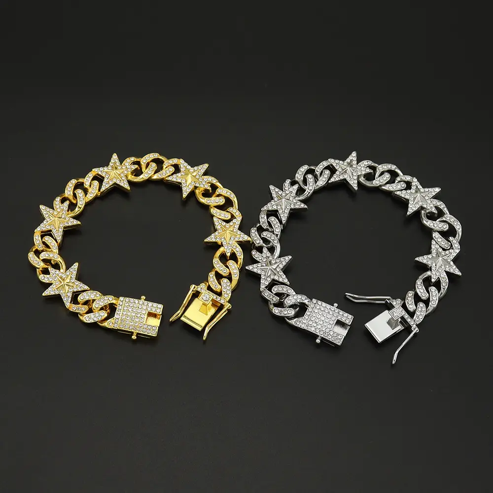 Gold Full Diamond Hip Hop Star Bracelet for Men