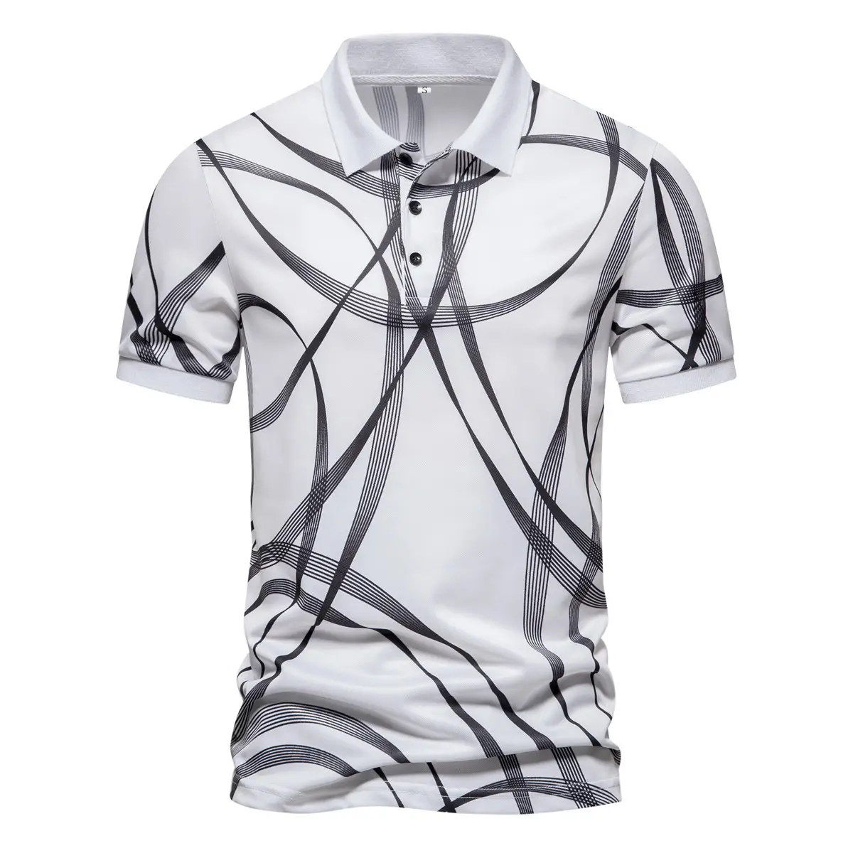 Men's Black Striped Polo Shirt Short Sleeve Lapel - Image 5