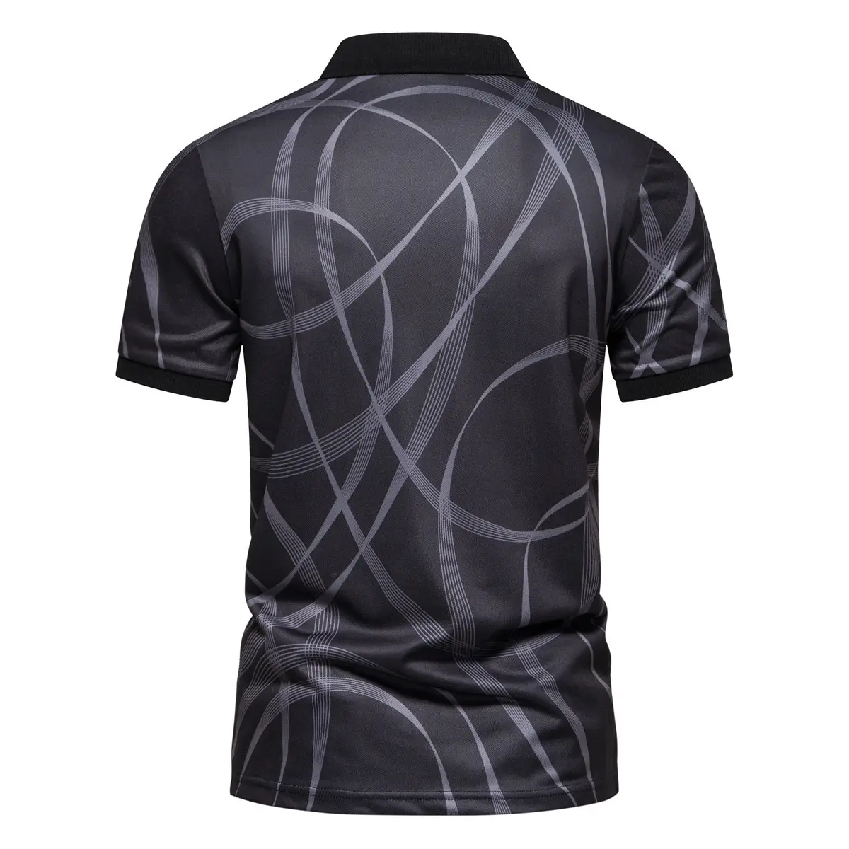 Men's Black Striped Polo Shirt Short Sleeve Lapel - Image 7