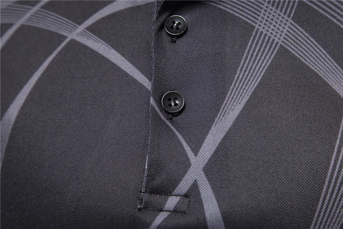 Men's Black Striped Polo Shirt Short Sleeve Lapel — feature 16