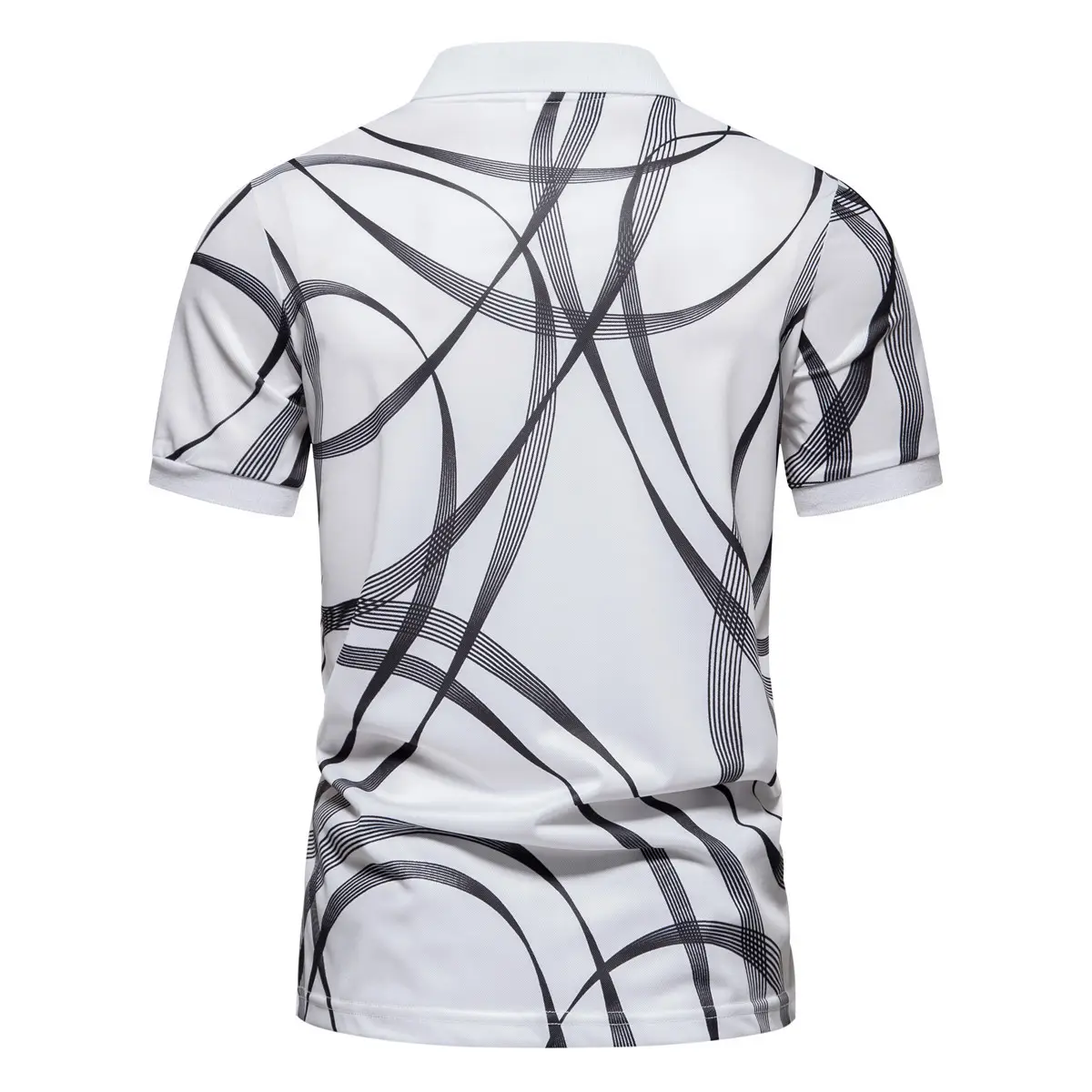 Men's Black Striped Polo Shirt Short Sleeve Lapel — feature 6