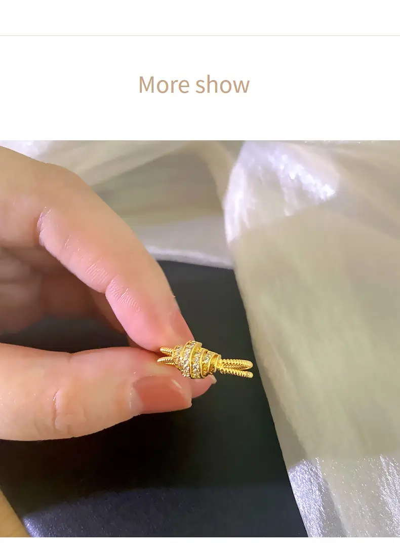 Japanese Korean Style Adjustable Gold Ring with Full Diamond Design — feature 30
