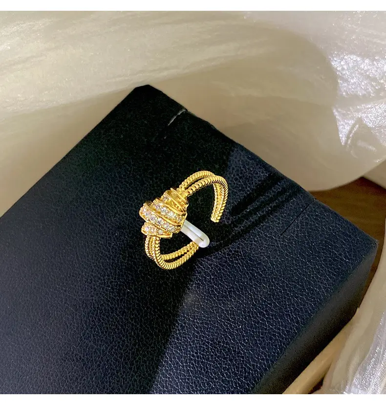 Japanese Korean Style Adjustable Gold Ring with Full Diamond Design — feature 31