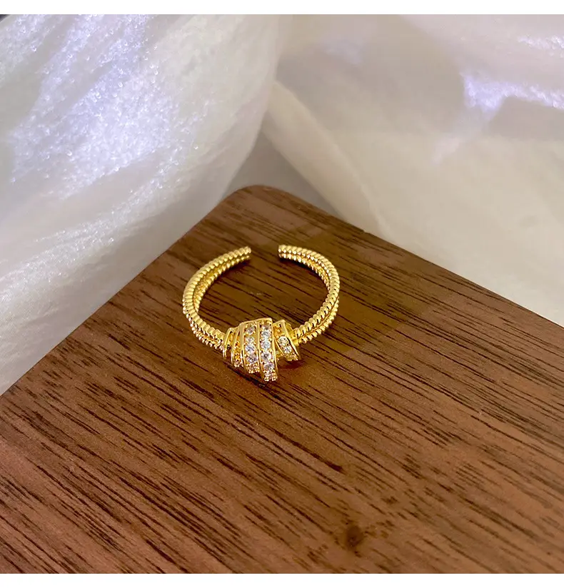 Japanese Korean Style Adjustable Gold Ring with Full Diamond Design — feature 32