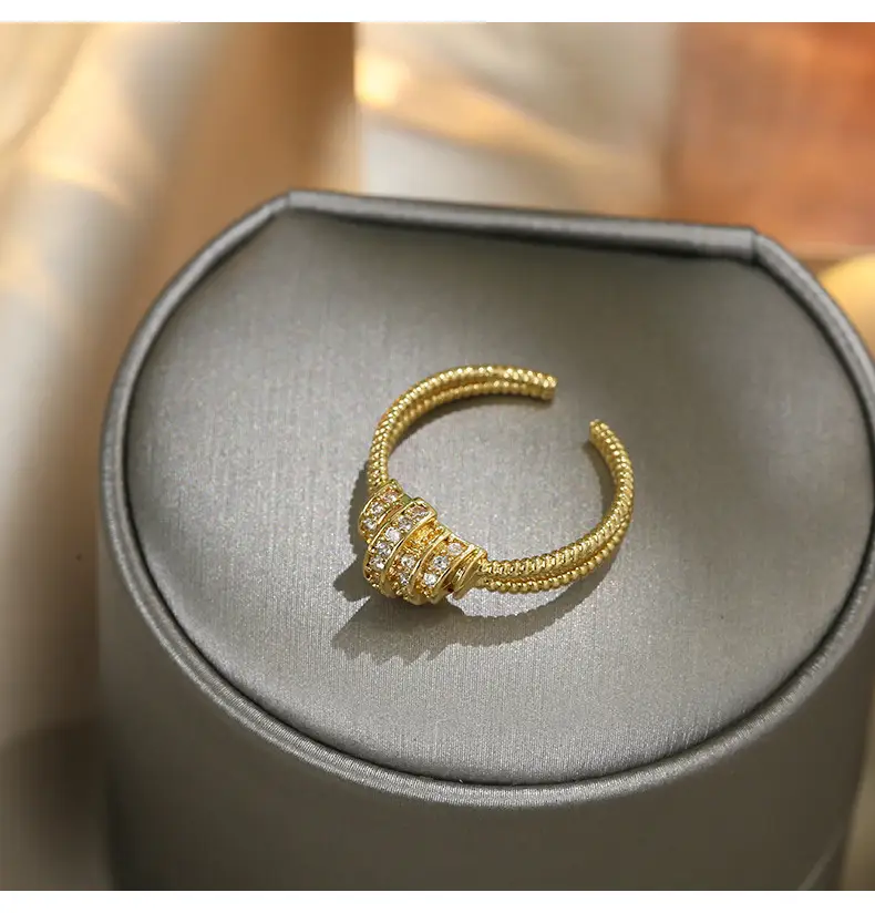 Japanese Korean Style Adjustable Gold Ring with Full Diamond Design — feature 35