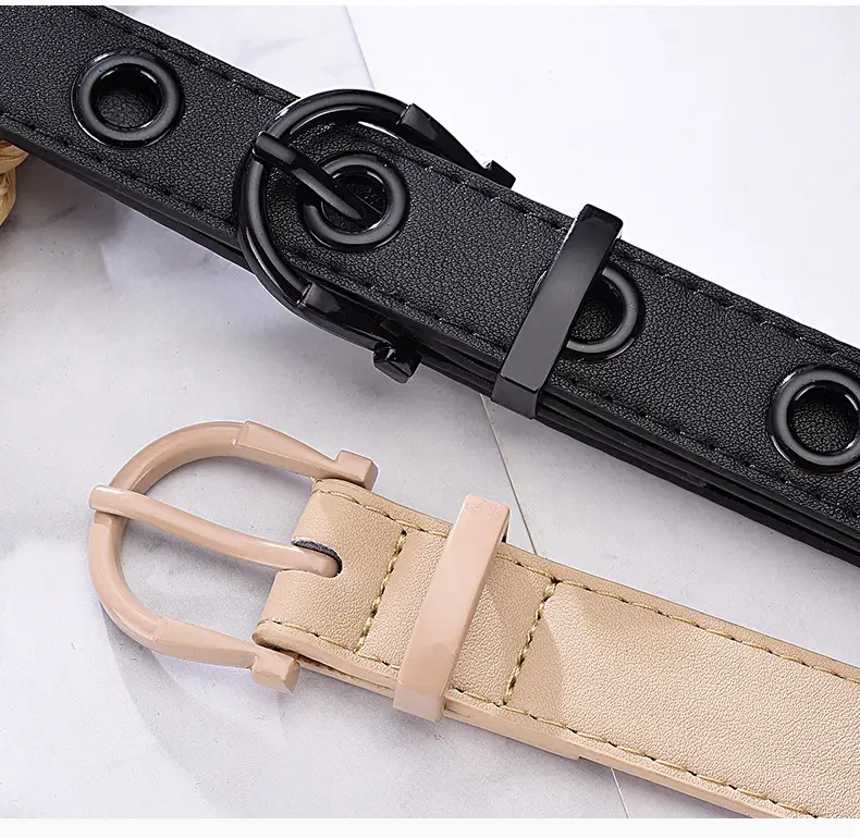 Women's Brown Hollow Pin Buckle Belt — feature 17