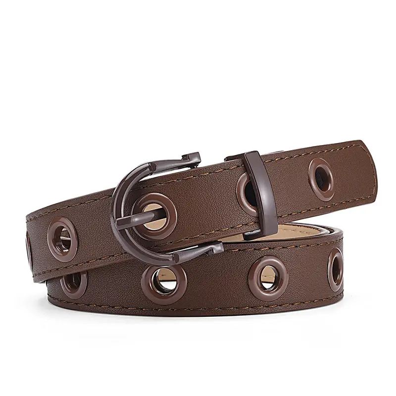 Women's Brown Hollow Pin Buckle Belt - Image 2