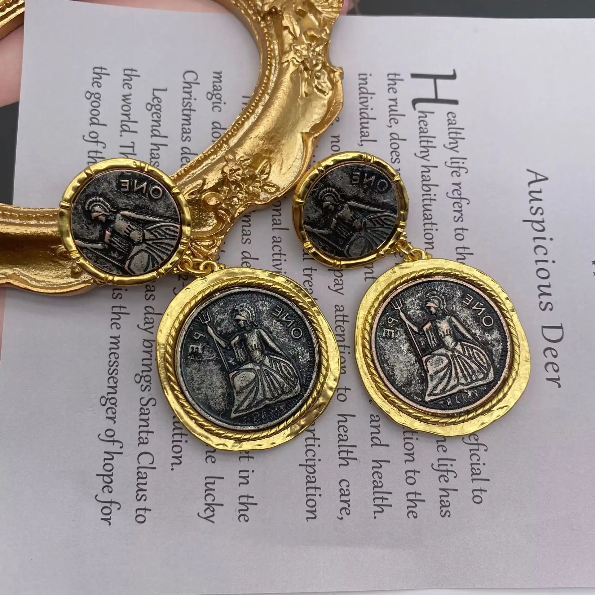 Vintage 925 Silver Needle Earrings with Real Gold Plated Design
