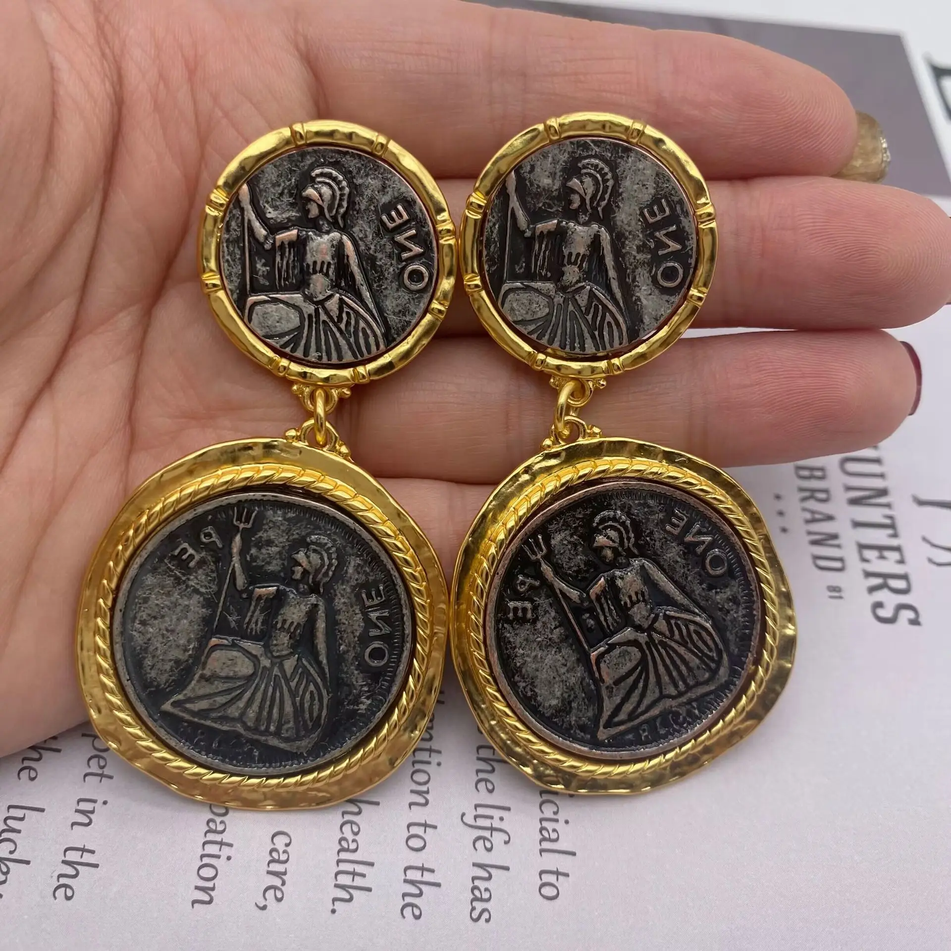 Vintage 925 Silver Needle Earrings with Real Gold Plated Design