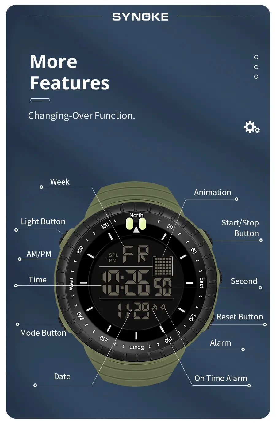 Men's Waterproof Digital Sports Watch with Lumen Display — feature 9