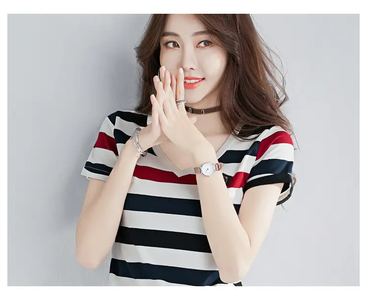 Women Striped V-Neck T-Shirt Cotton 2025 — feature 11