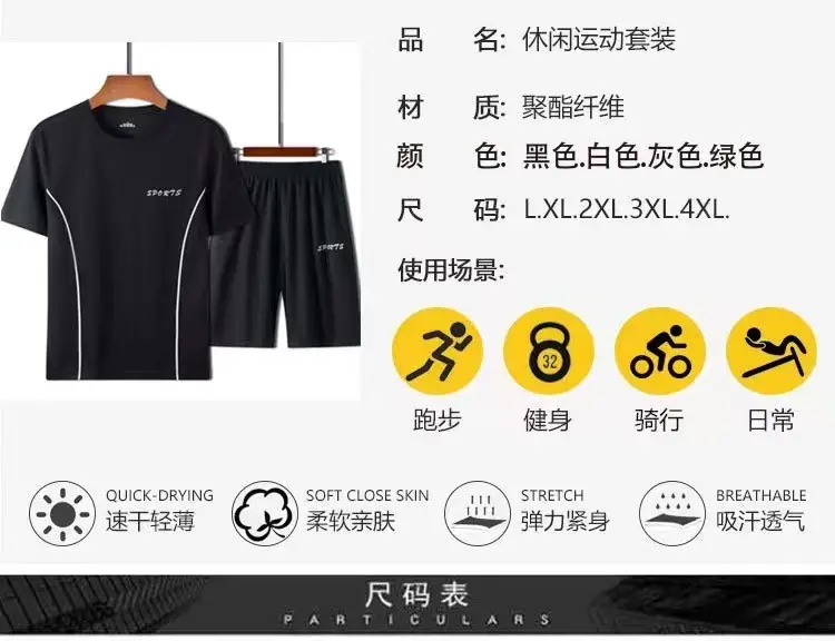 Men Sports Quick-Drying T-Shirt Shorts Set White Black Large — feature 23